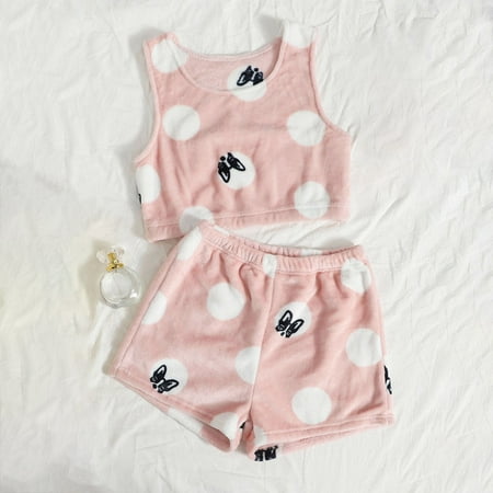 

Cathalem Dog Print Pyjamas Women s Flannel Sleepwear Christmas Short Pajamas Set Two Piece plus Size Outfits Shorts A Small