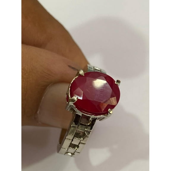 Oval Cut Natural Red Ruby/Manik Gemstone Handmade Ring 925 Sterling Silverplated Adjustable Ring For Men's and Women's