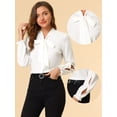 thumbnail image 2 of Allegra K Blusa elegante con cuello de pajarita para mujer, blusa de gasa de trabajo de manga larga con volantes blanco S, 2 of 5