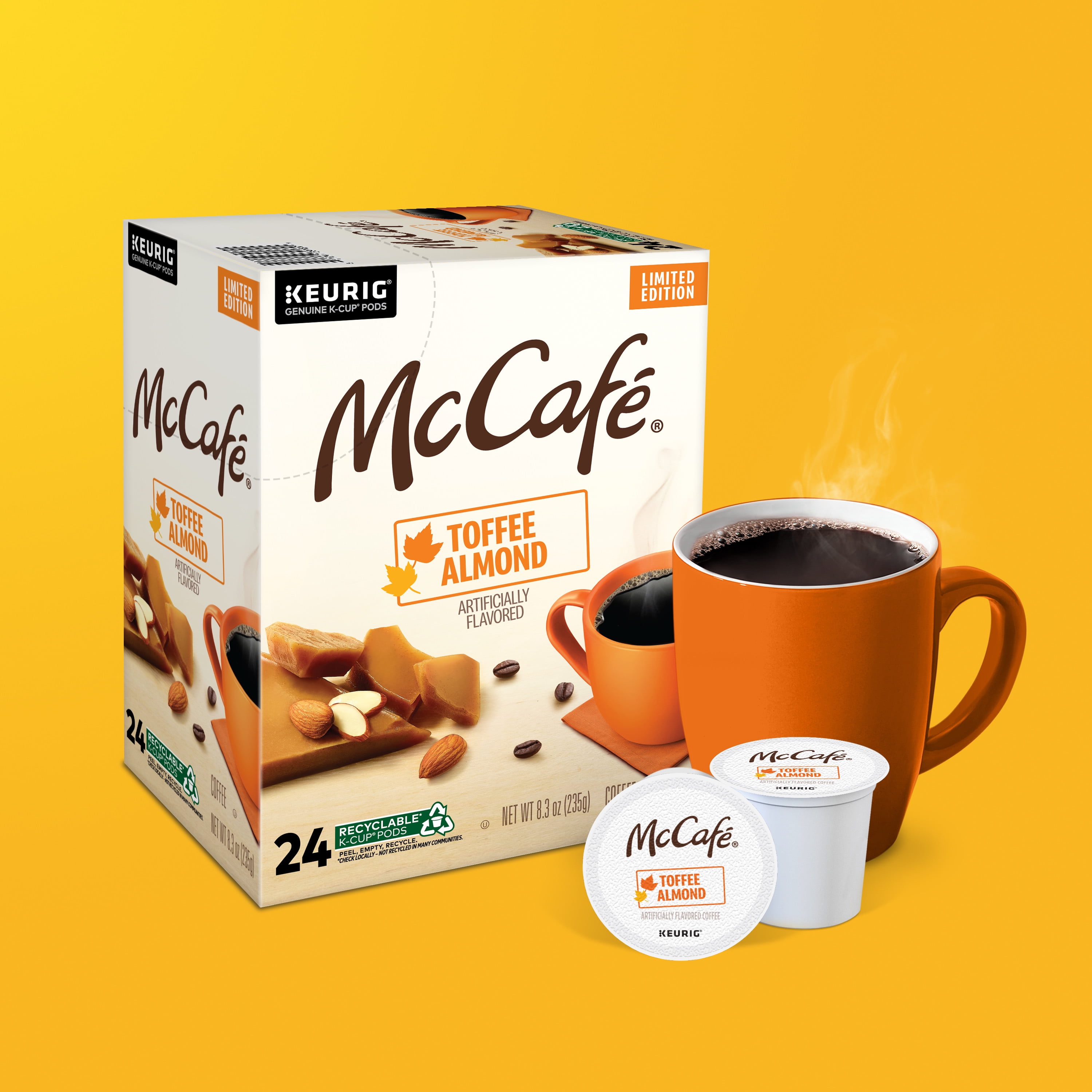 McCafe Medium Roast Arabica Coffee, Toffee Almond K-Cup Pods, 24