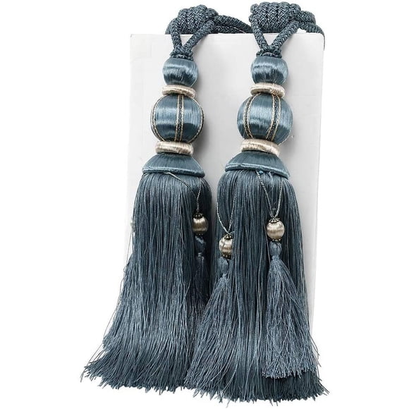 1 Pair Handmade Rope Curtain Tiebacks with Tassels for Rope Drape Window Curtains for Home or Office Decoration,Blue