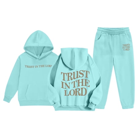 Wangmeiwg Stylish Kids Long Sleeve Hooded Pullover and Pants Set Cozy Play Outfit for Toddlers and Children 4-5 Years Blue