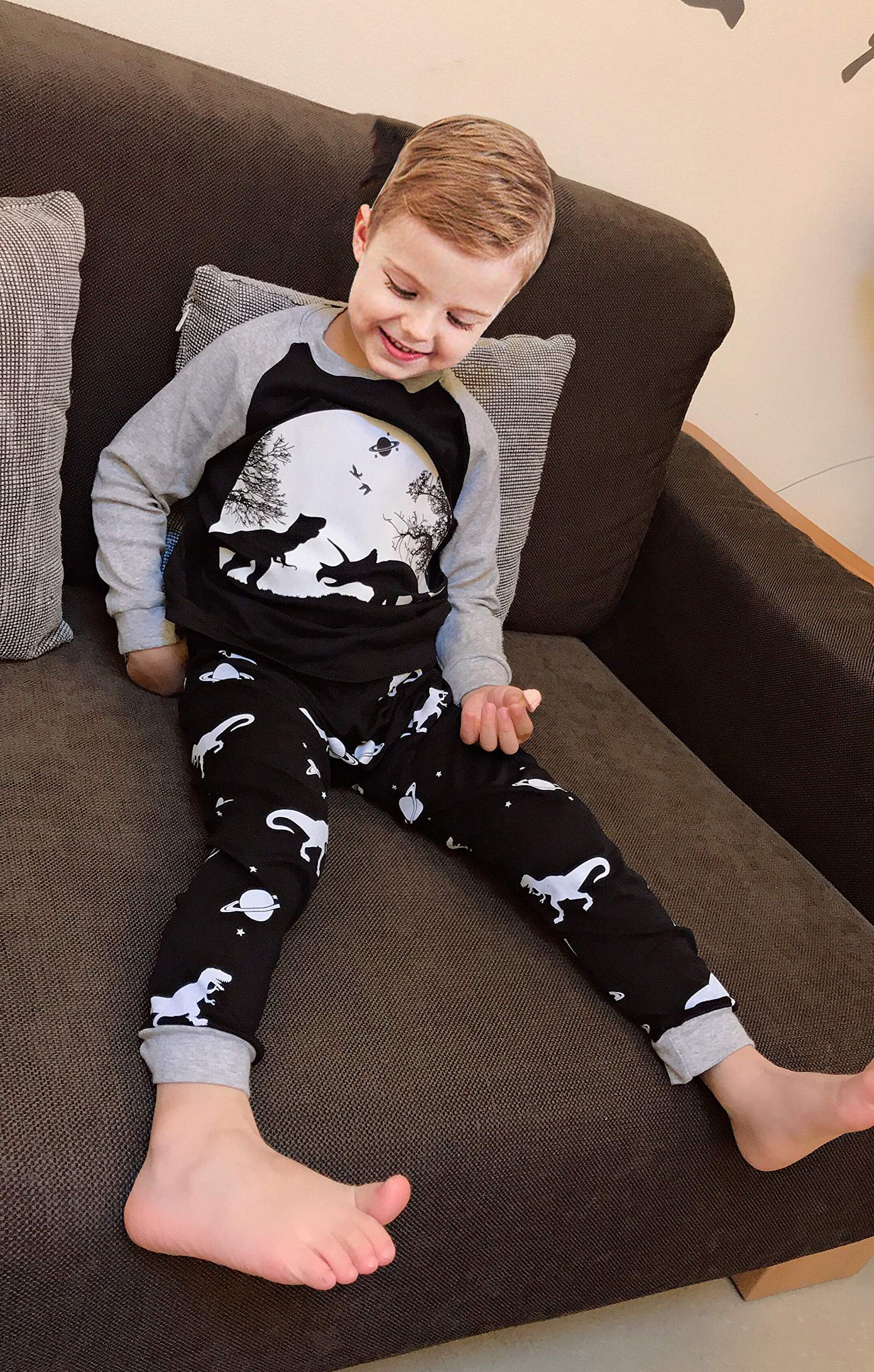 Little Boys Pajamas Sets Glow in Dark Dinosaur 100% Cotton 2 Piece Shark Toddler Clothes Kids Pjs Sleepwear Size 2-10T 