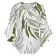 thumbnail image 5 of Sage Green Botanical Women's V-Neck Blouse With 3/4 Ruffled Bell Sleeves Casual Top Ladies Blouses, 5 of 7