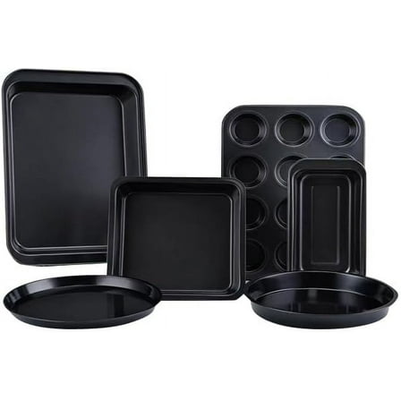 6 Pieces Bakeware Sets, Baking Pans Set, Nonstick Oven Pan for Kitchen with Wider Grips with Square Cake Pan, Loaf Pan, Muffin Pan, Cookie Sheet, 2 Pizza Pans