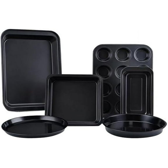 6 Pieces Bakeware Sets, Baking Pans Set, Nonstick Oven Pan for Kitchen with Wider Grips with Square Cake Pan, Loaf Pan, Muffin Pan, Cookie Sheet, 2 Pizza Pans
