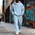 thumbnail image 3 of Havenx Mens Track Suits 2 Piece Set Zipper Waffle Knit Sweatsuit Drawstring Waist Texture Hoodie and Sweatpants Wide Leg Winter Jogging Sport Athletic Casual Tracksuit Outfits,Sky Blue 2XL, 3 of 6