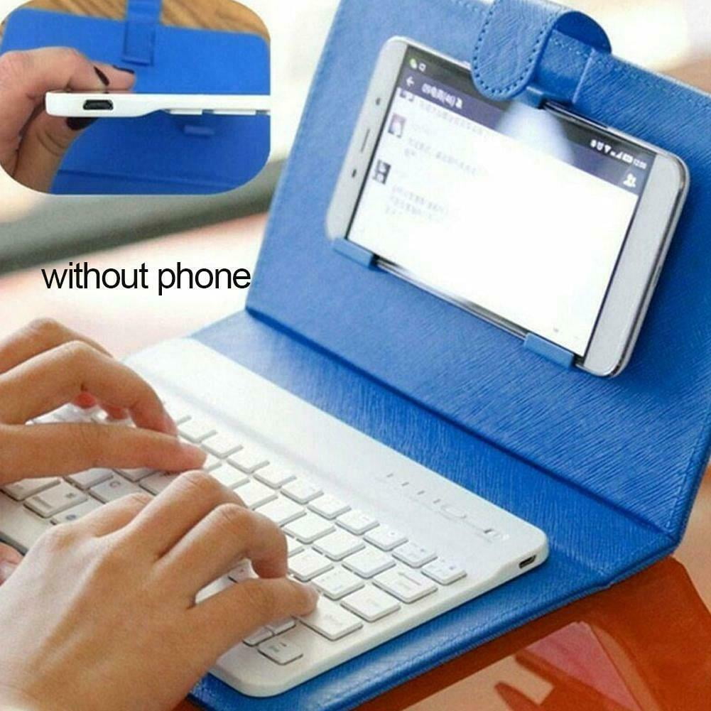 LNKOO Portable Wireless Bluetooth Keyboard with Leather Case, Universal Keyboard with Portfolio Flip Case and Stand, Cover with for 4.5''-6.8'' iOS, Android and Windows Smart Phones (Deep blue)