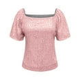 thumbnail image 4 of Summer Homenesgenics Womens Tops under $5 Women's New Short Sleeve Solid Color Sequin Casual Fashion Top Pink S, 4 of 6