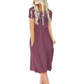 JuneFish Women's Summer Casual Short Sleeve Dresses Empire Waist Dress with Pockets