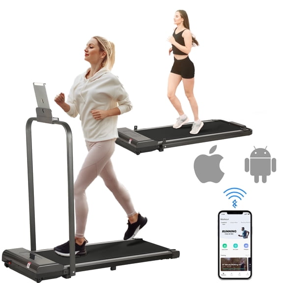 HYEASTR Compact Foldable Portable Fitness Treadmill 3HP Motor 2 in 1 Walking Pad, Bluetooth & Remote - Gray