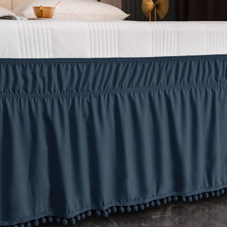 Exclusivo Mezcla Pom Pom Queen Bed Skirt Navy photo 4