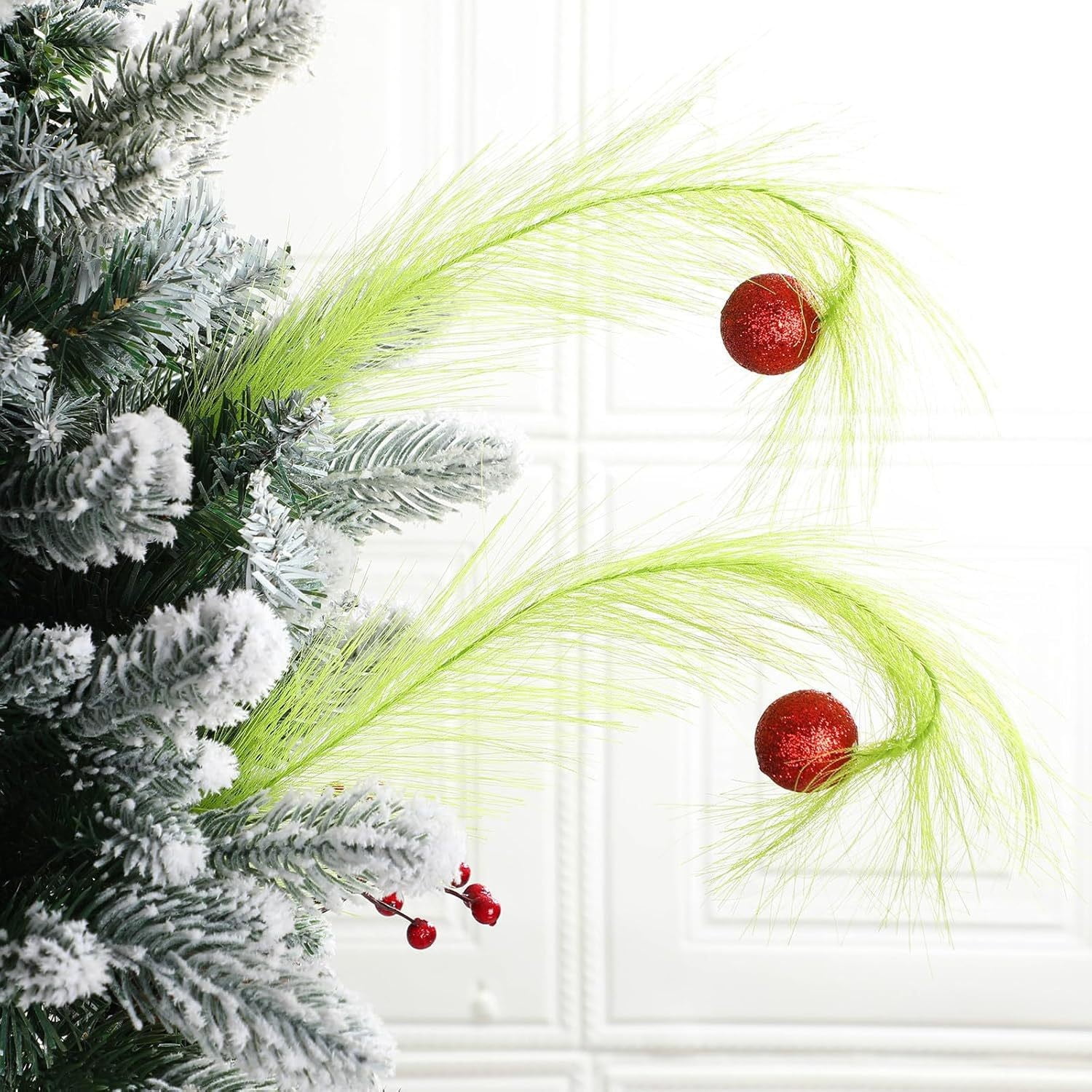 Clearance! 12pcs Christmas Tree Topper 17'' Red Green Curly Stems Lime Green Curly Xmas Tree Pick Elf Ornaments Stems for Christmas Tree Topper Home Office Wreath Craft Decorations