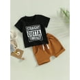 thumbnail image 3 of Bagilaanoe 2pcs Toddler Baby Boy Short Pants Set Short Sleeve Letter Print T Shirt Tops + Shorts 6M 12M 18M 24M 3T Kids Casual Summer Outfits, 3 of 9