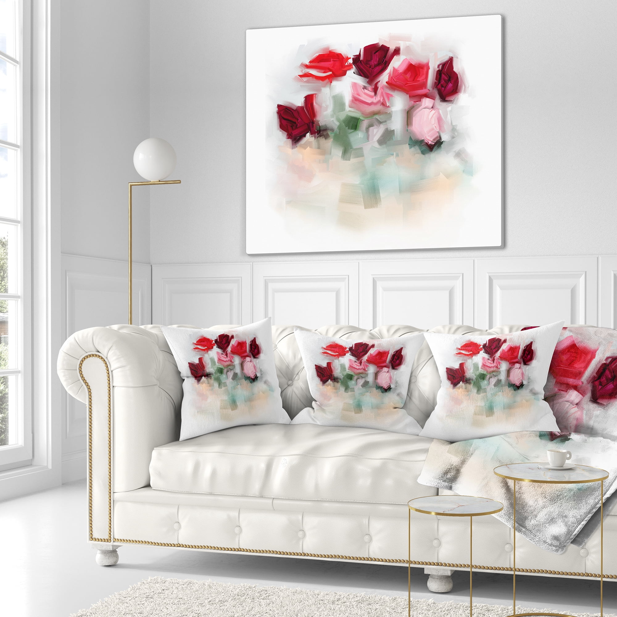 Designart Rose Floral Watercolor Illustration - Animal Throw Pillow - 18x18