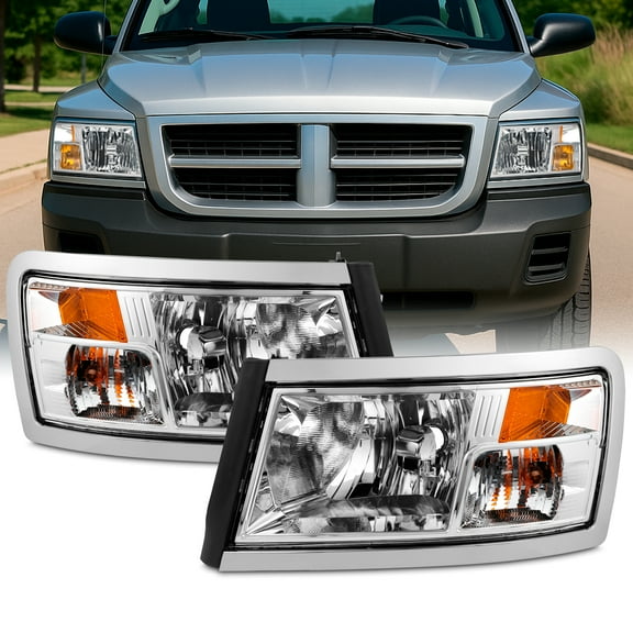 AKKON - Fit 2008 2009 2010 2011 Dodge Dakota 08-11 OE Style Halogen Type Headlights Chrome Driver - Passenger Set