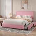 thumbnail image 4 of VECELO Full Size Bed with 4 Storage Drawers Upholstered Platform Bed Adjustable with Nailhead Trim Headboard Wooden Slats Support Bed Frame, Pink, 4 of 10