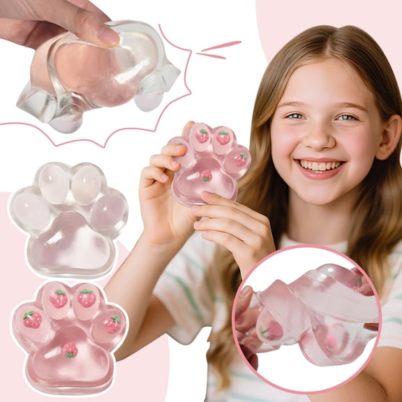 Cat Paw Squishy Toys, 5 Inch Giant Cat Paw Squishy Fidget Toys, Handmade Taba Squishy Big Cat Paw Silicone Squeeze Toys, Clear Pink Crystal Slime