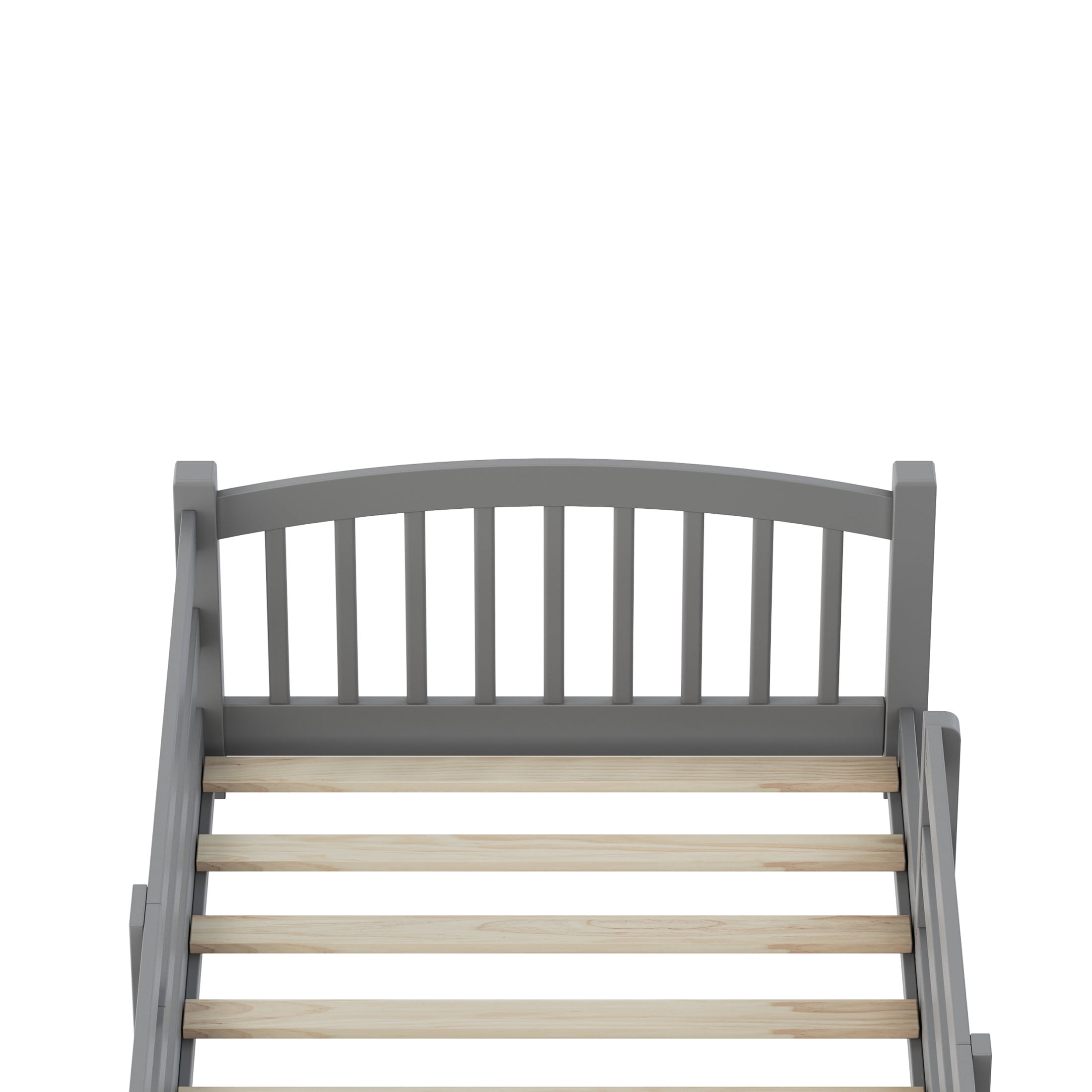 Noble House Twin Floor Bed with Slats, Safety Guardrails, Solid Wood Frame, Gray