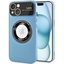 Magnetic for iPhone 15 Case Compatible with Magsafe [Glass Lens Camera Protector] Shockproof Hard PC Matte Back Protective Soft TPU Edge Phone Cases for iPhone 15 Light Blue