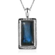 Shop LC Labradorite Baguette Mix Stainless Steel Platinum Plated Pendant Necklace for Women Jewelry Size 20" Ct 8.41 Birthday Mothers Day Gifts for Mom