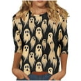 thumbnail image 2 of VKOYWKM Women's Halloween Ghost T Shirts 3/4 Sleeve Funny Graphic T Shirt Crew Neck Loose Vintage Tops Halloween Spooky Print Tees, 2 of 5