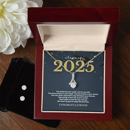 Necklace Set Collection for Daughter, Graduation Present Ideas for Class of 2025 University College High School, Graduation Jewelry Gift Ideas for GrandDaughter Graduation Gift Necklace with LED Box