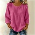 thumbnail image 2 of RQYYD Womens 3/4 Sleeve Crew Neck Linen Blend Dressy Shirts Loose Casual Blouses Tunic Vacation Clothes, 2 of 7