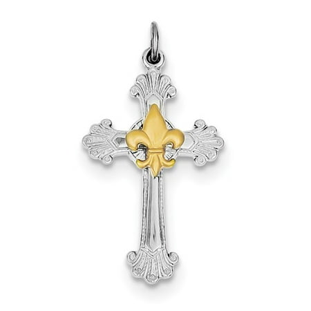 Sterling Silver Gold-Plated Cross & Fleur de lis Pendant
