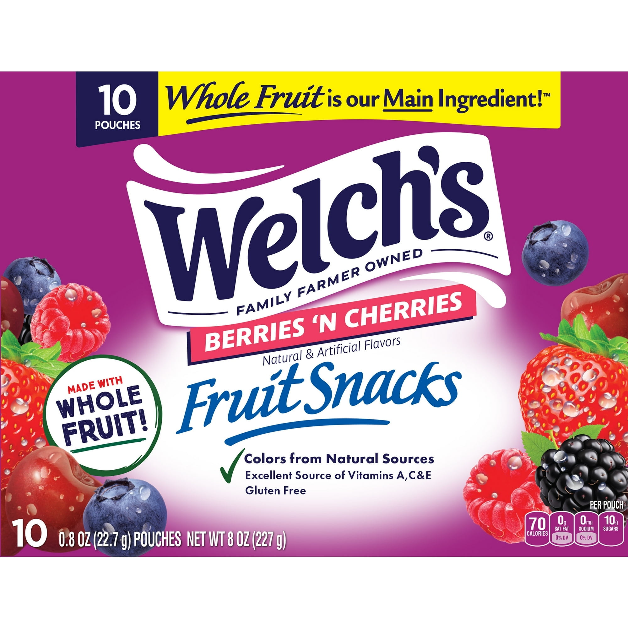 Welch's Fruit Snacks Gluten-Free Berries 'N Cherries Soft Fruit Snacks, 10 Count, 8 oz (Pack of 4)