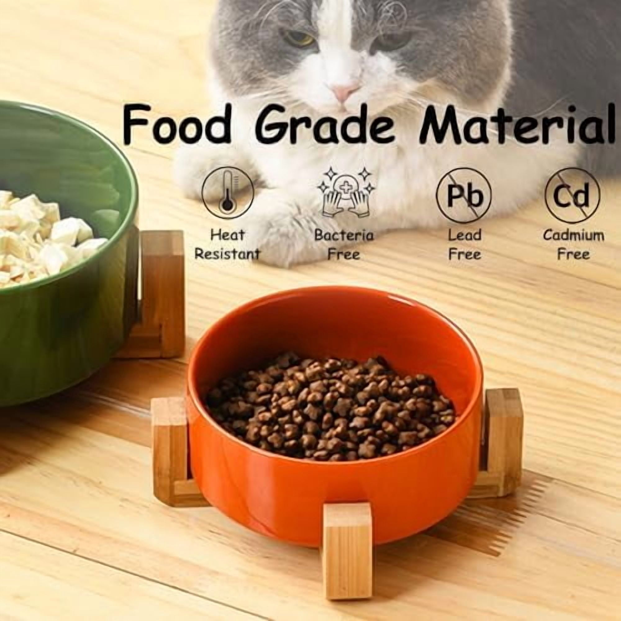 Ceramic Dog Bowl Set with Stand, Small Cat Dog Food and Water Bowl, Anti-Slip Set of 2 Bowls - 13.5 OZ (5.1In / 1.7 Cups) Rust Red