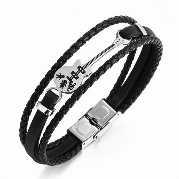 2pcs Men's Fashionable Guitar Design Woven Leather Bracelet Creative Punk Party Festival Gift Accessory