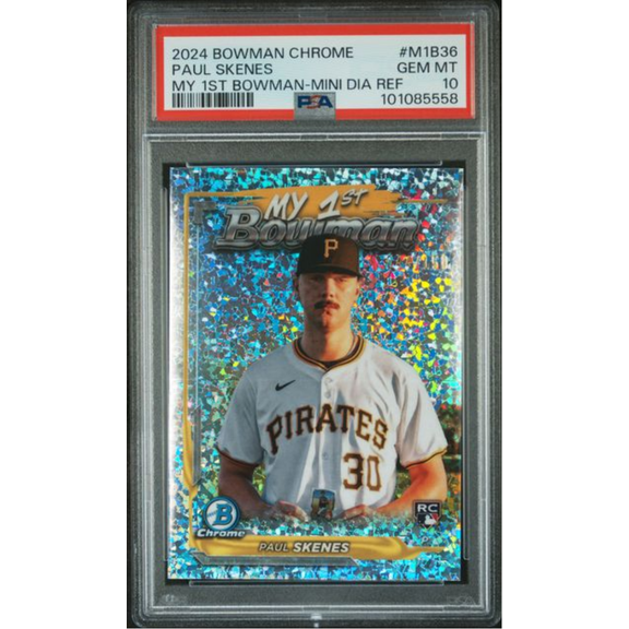 Graded 2024 Topps Bowman Chrome Paul Skenes #M1B36 My 1st Bowman Mini Diamond Refractor Rookie RC Baseball Card PSA 10 Gem Mint