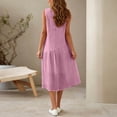 thumbnail image 3 of Dvprdro Solid Cotton Linen Crewneck Sleeveless Midi Dress for Women Ruched Bodice Flared Hem Loose Fit Summer Beach, 3 of 6