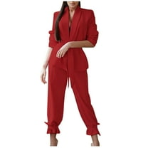 Scyoekwg Womens Suits Blazer and Pants Business Office Work 2 Piece Sets Long Sleeve Coat Suit Pants Matching Outfits Casual Two Piece Set Fashion Lounge Set (Red,M)