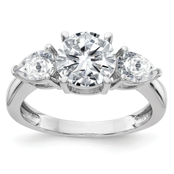 14K White Gold Ring Band Moissanite Round Pear 3-Stone Engagement G H I True Light