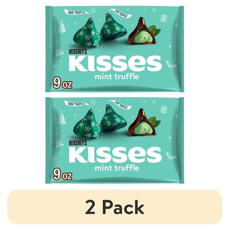 (2 pack) Hershey's Kisses Mint Truffle Flavored Christmas Candy, Bag 9 oz