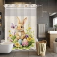 thumbnail image 2 of No Hook Shower Curtain with Snap in Liner, Watercolor Rabbit Easter Egg on Linen Waterproof Fabric Bathroom Curtain Mesh Top Window, Spring Flower Leaves Shower Curtains 60x72in, 2 of 9