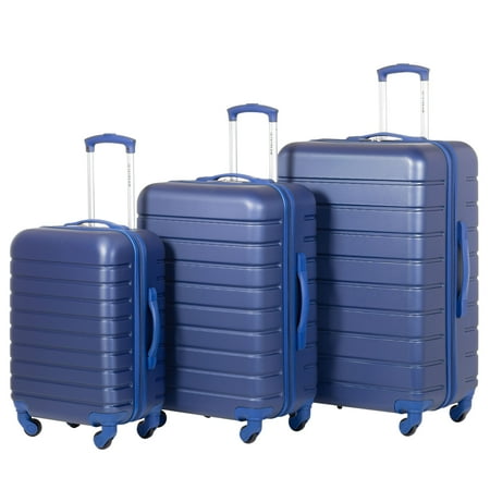 Jetstream 3 piece Set Hardside Spinner Luggage, 20" Carry On, 24" and 28" Checked Luggage Trio, Blue