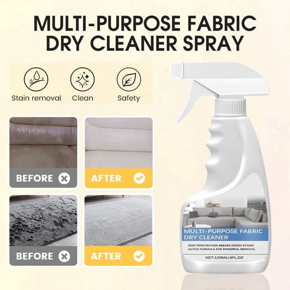 Multi-Purpose Fabric Dry Cleaner Spray, Deep Penetrating Stain Remover for Sofas, Carpets, Car Interiors and Upholstery, Fast-Drying 120ml