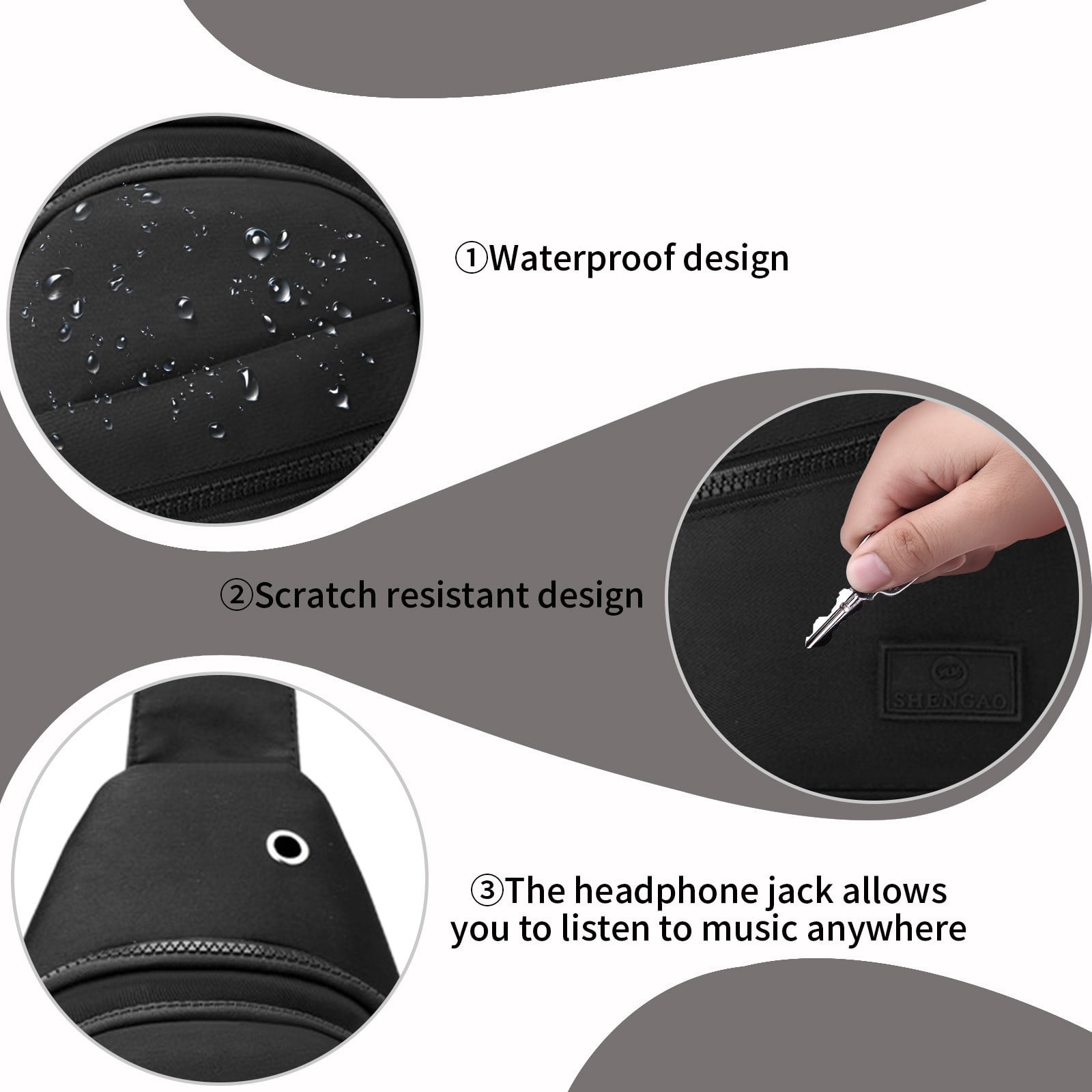 3 Pcs Small Sling Bag for Women, Sling Backpack Daypack Fanny Pack Crossbody Bags for Hiking Travel Sports Running(Black)