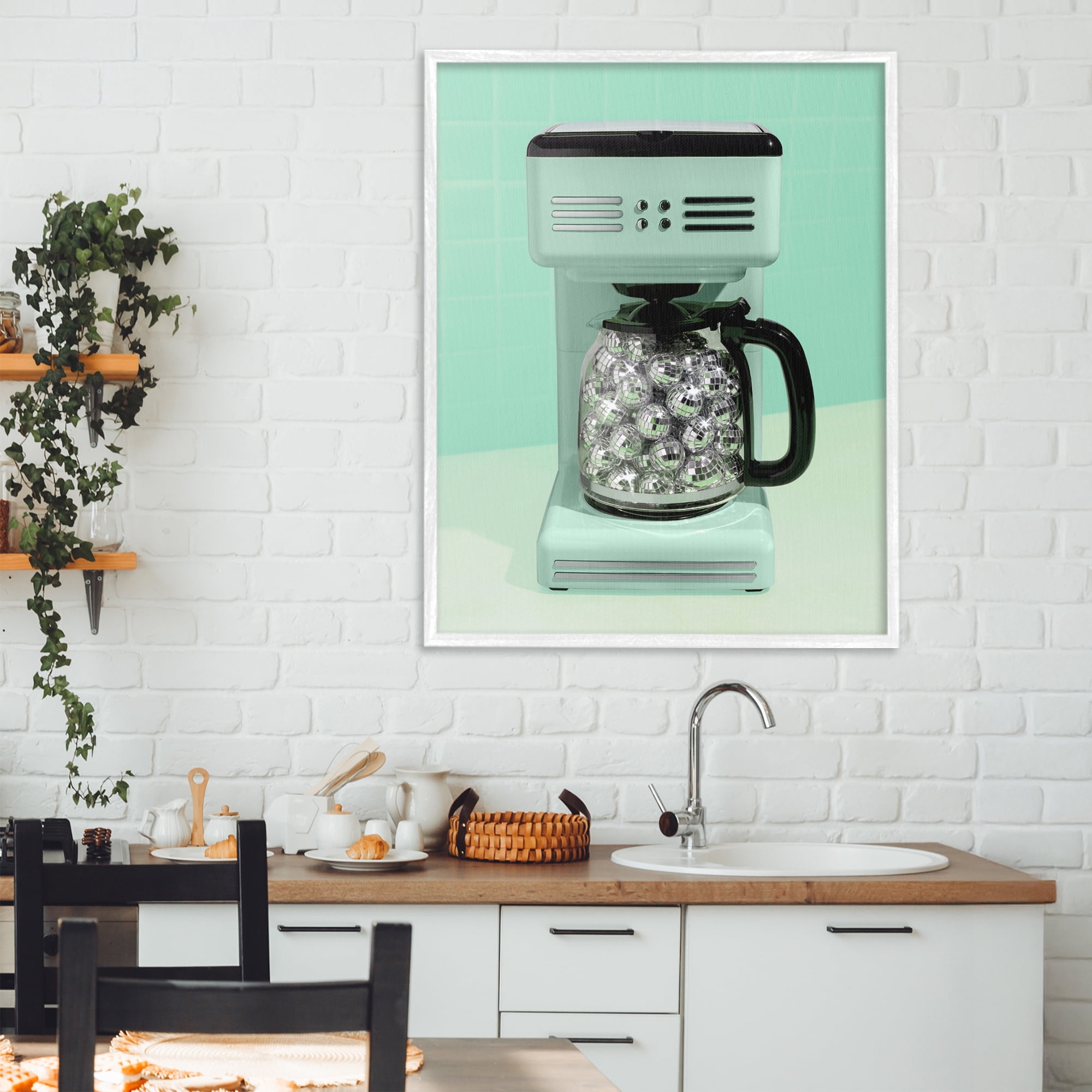 Stupell Industries Disco Coffee Maker over Green White Framed Giclee Art, design by LISH Creative