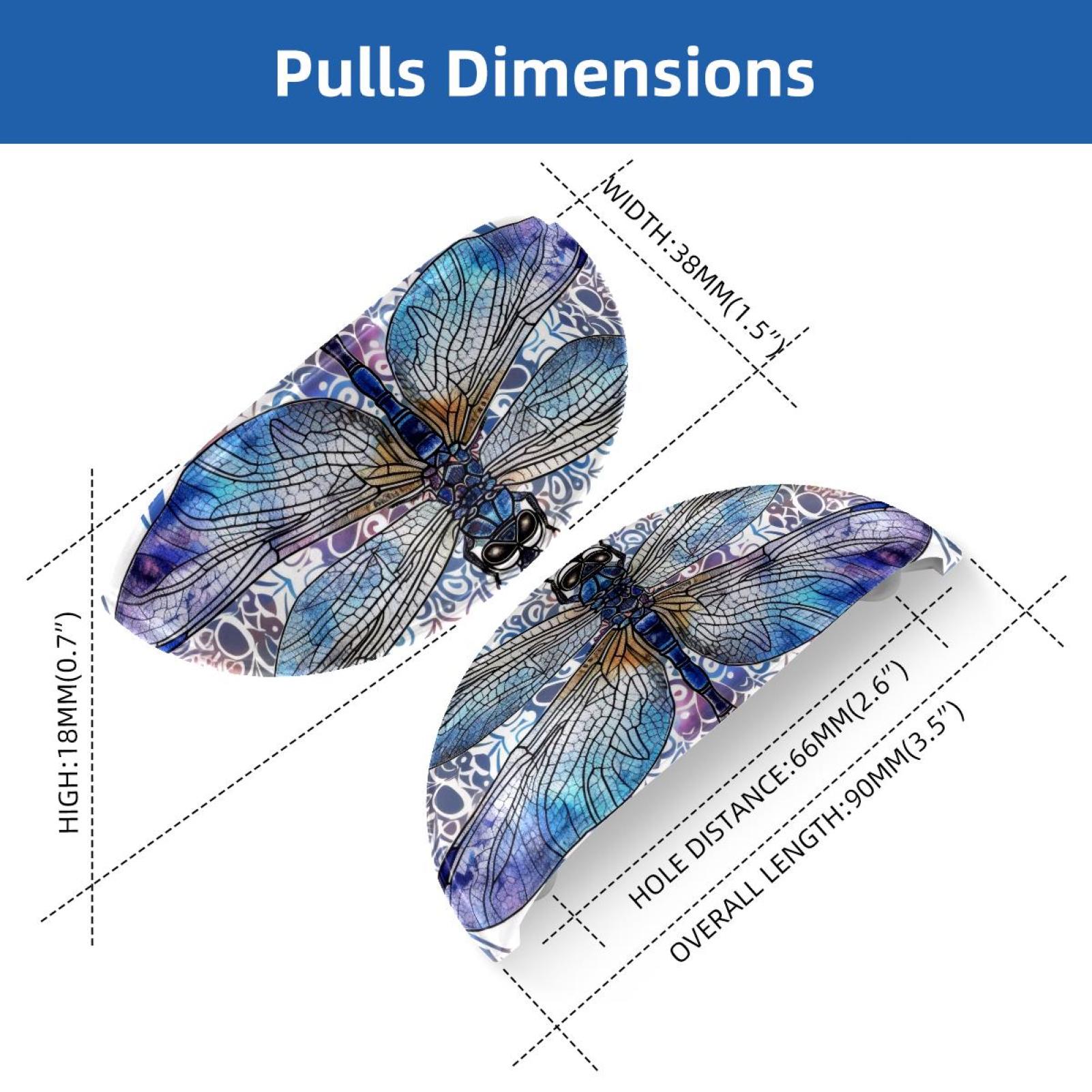 PhooArto 6 Pcs Cup Drawer Pulls, Blue Dragonfly Watercolor Shell Shape Handles Cabinet Knobs for Dresser Cupboard Closet Wardrobe with Screws
