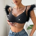 thumbnail image 6 of Plus Size Sequin Fishnet Backless Feather Top Women's Nightclub Party Fashion Blouse Elegant Outfit, 6 of 9