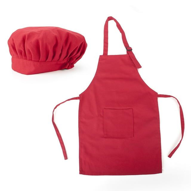(Prix/12 Ensembles) TOPTIE Tabliers et Tuque pour Enfants en Toile de Coton Colorée, Cadeaux de Fête (S-TTG)-Rouge-TG