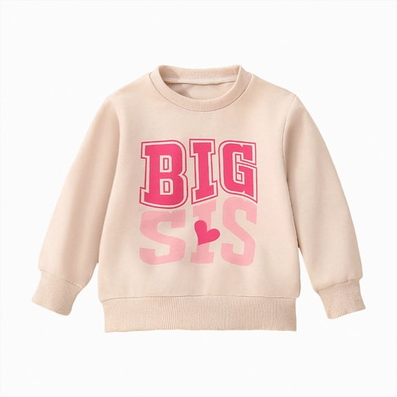 larppty Big Sister Sweatshirt Toddler Girl BIG SIS Chenille Patch Crewneck Pullover Tops Big Sister Gift Shirt Outfit(Beige,2-3 Years)