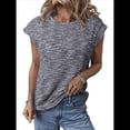 thumbnail image 1 of Blusas de Verano para Mujer, Informales, de Cuello Redondo, de Punto Gofre, con Mangas , Blusas Holgadas. Gris Oscuro M, 1 of 6