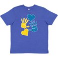 thumbnail image 3 of Inktastic Down Syndrome Awareness with Handprints and Hearts Blue and Yellow Youth T-Shirt, 3 of 5
