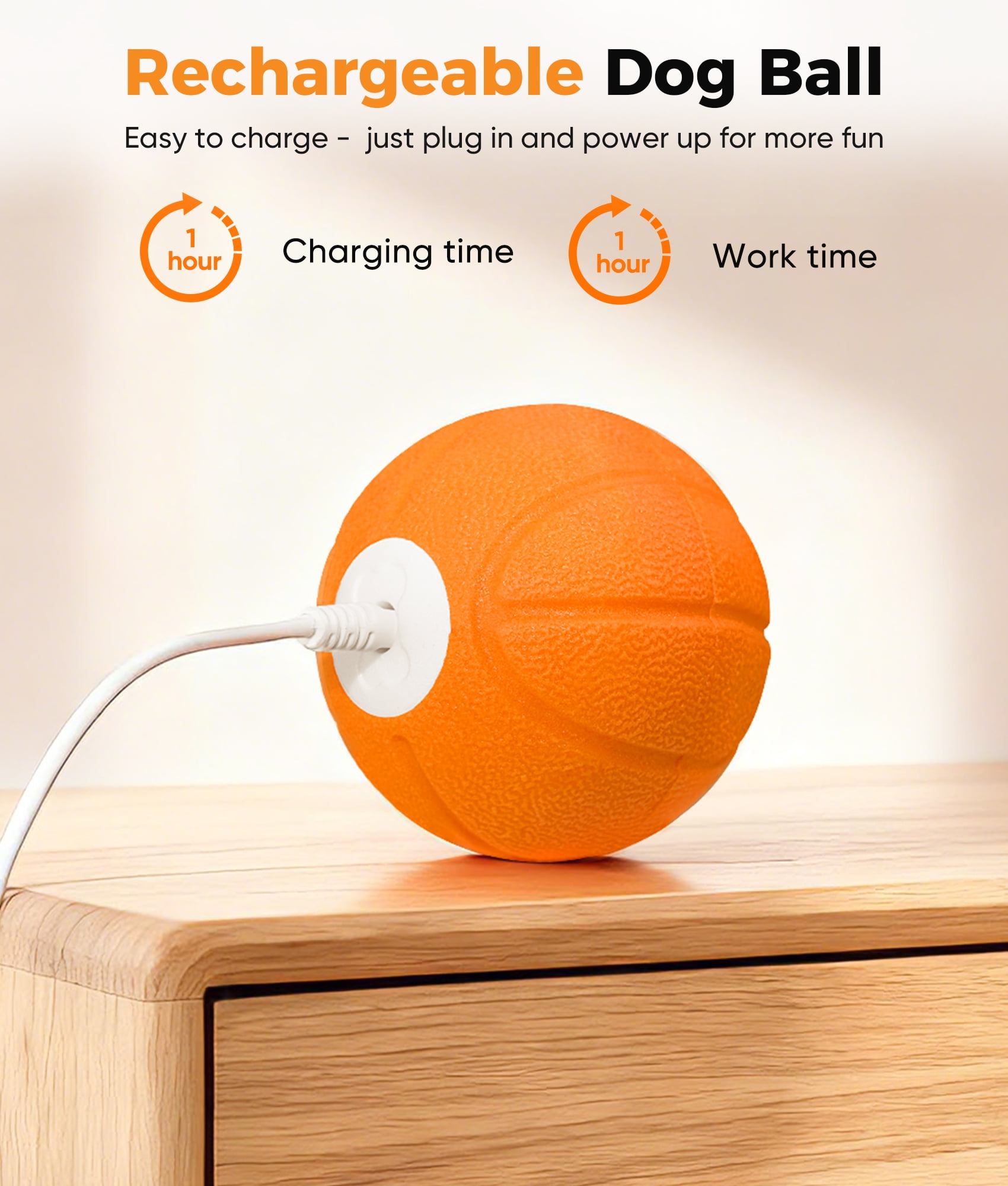 Petbobi Automatic Interactive Dog Ball, Durable E-TPU Rechargeable Rolling Bouncing Toy for Small Medium Dogs, Orange