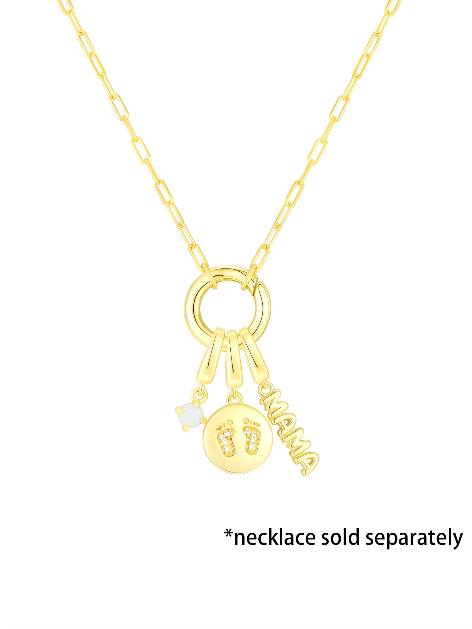 Brilliance Fine Jewelry Simulated Opal Mama Charm Set in 14KT Gold Plated Sterling Silver